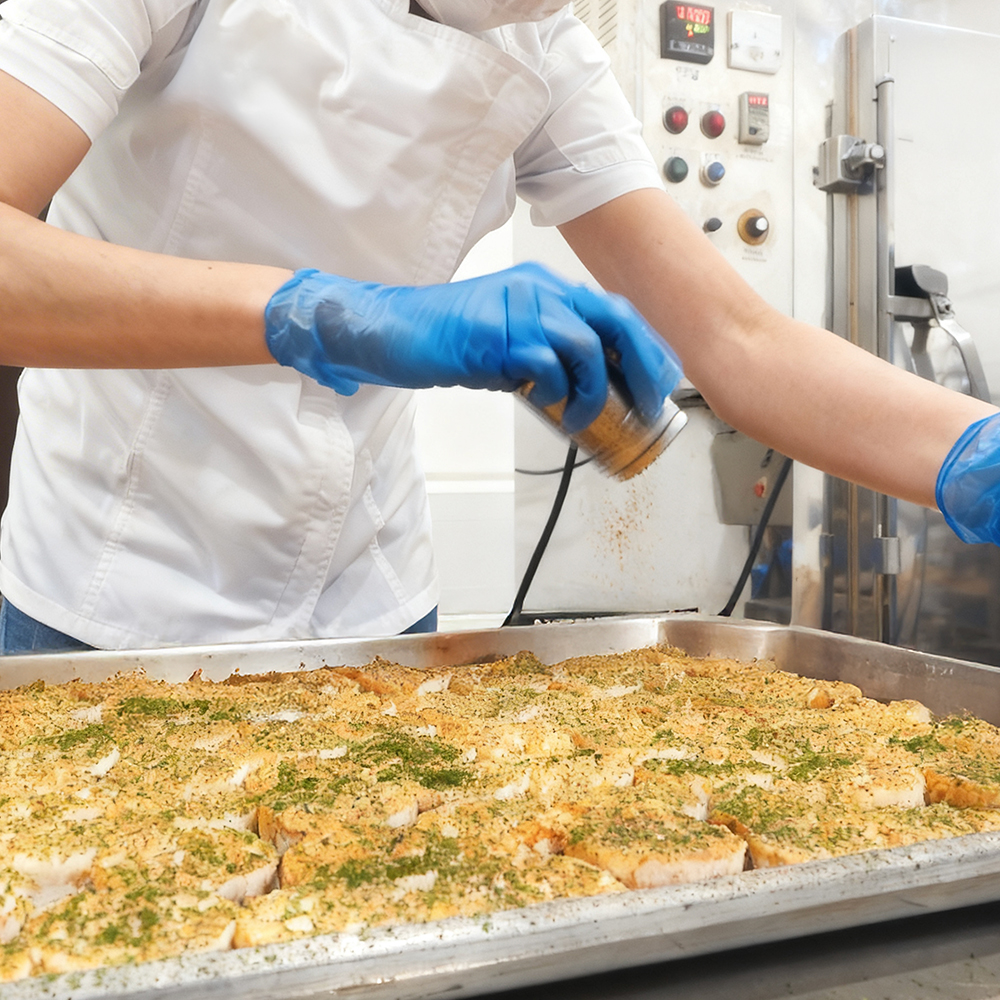 Food manufacturing process preparing baked snack products